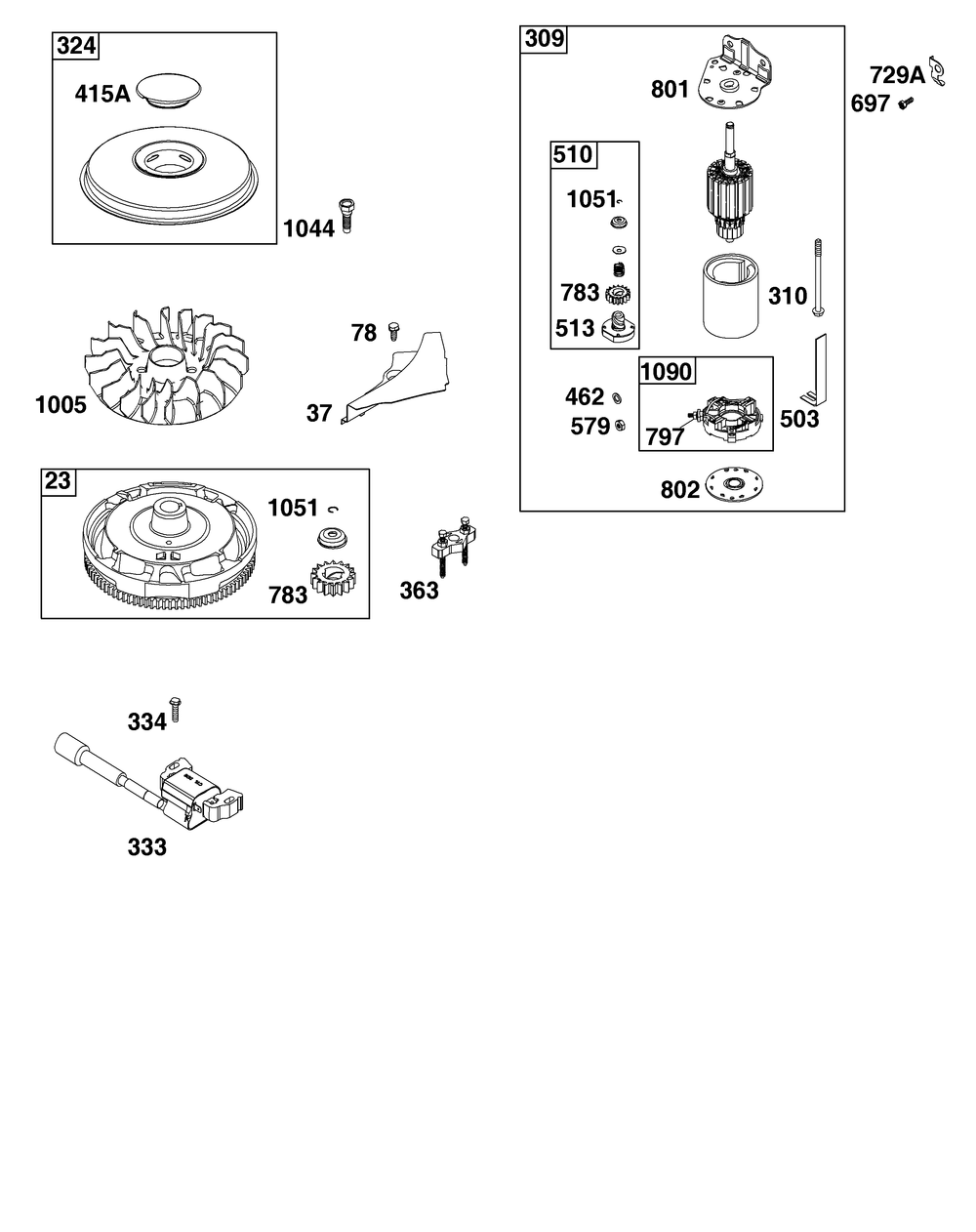 Flywheel, Ignition, And Starter Group Diagram and Parts List for 21R707-0152-G1  Cub Cadet Engine